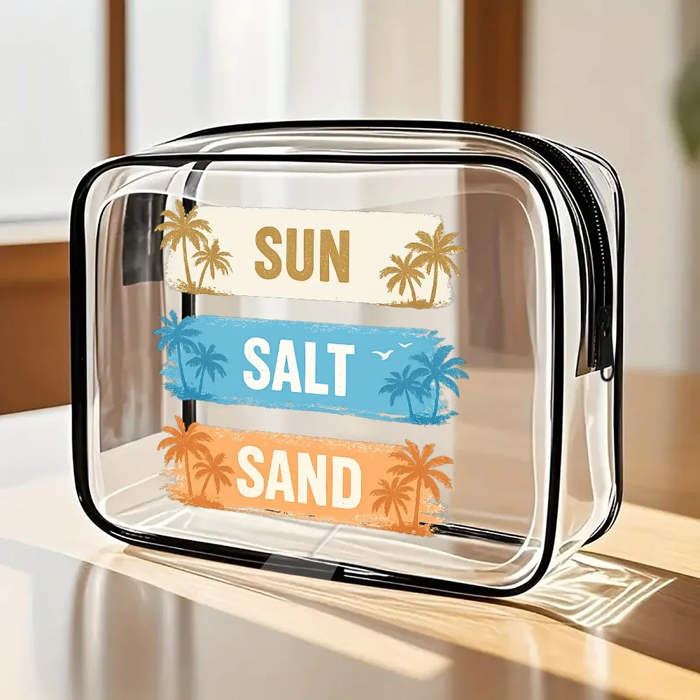 Toiletry Bag Sun Salt Sand Palm Tree Clear Pvc Zipper Pouch Tropical Beach Graphic Cosmetic Bag Vacation Travel Makeup Bag