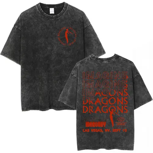 Imagen 2 del producto Imagine Dragons Band Loom World Tour 2025 Vintage camiseta lavada hombres mujeres ropa moda Hip Hop camiseta algodón camisetas sueltas