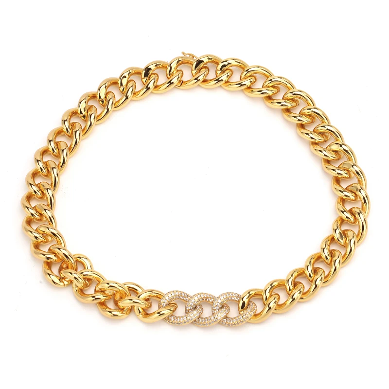 VAROLE Big Strong Link Chain Chokers Necklace Women with Cubic zirconia Gold Color Statement Necklaces Ketting Jewelry