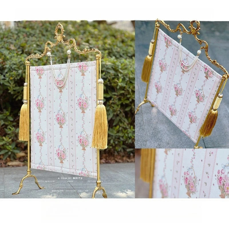 Original French vintage literary and art weaving brass fireplace screen floor ornaments vintage living room European soft furnis