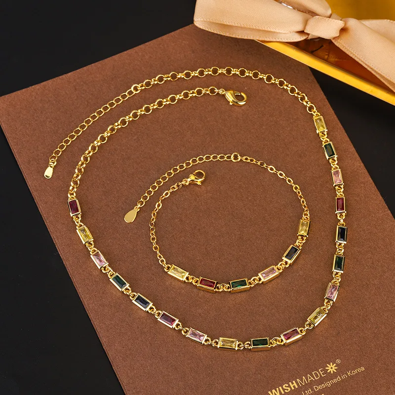 

Jewelry Women's South American Shiny Color Block Glass Stone Versatile Sexy Necklace Bracelet
