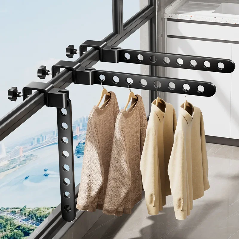 Foldable Rotatable Black Clothes Rack Clothes Hangers Wall Mounted Hanger Drying Rack SpaceSaving Aluminum Clothes Organization