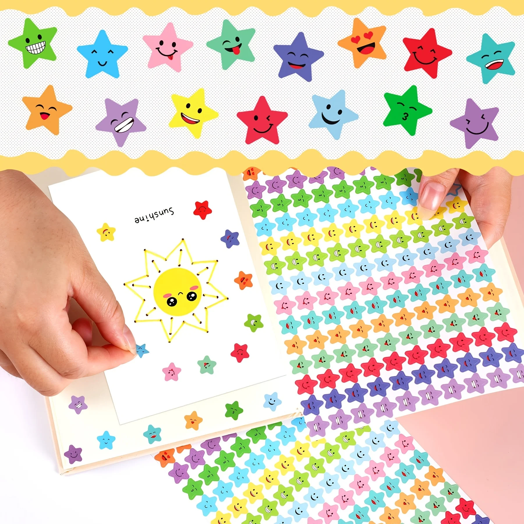 1500 Star Stickers 15 Designs Happy Smiley Student Reward Chart Behavior Labels DIY Craft Scrapbook School Office Supplies