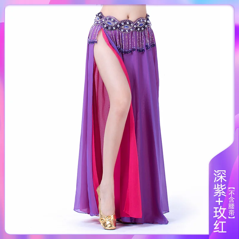 Grande balanço saias de dança do ventre feminino traje de dança do ventre 2 fendas saia de chiffon saia de dança do ventre desempenho saias de dança do ventre