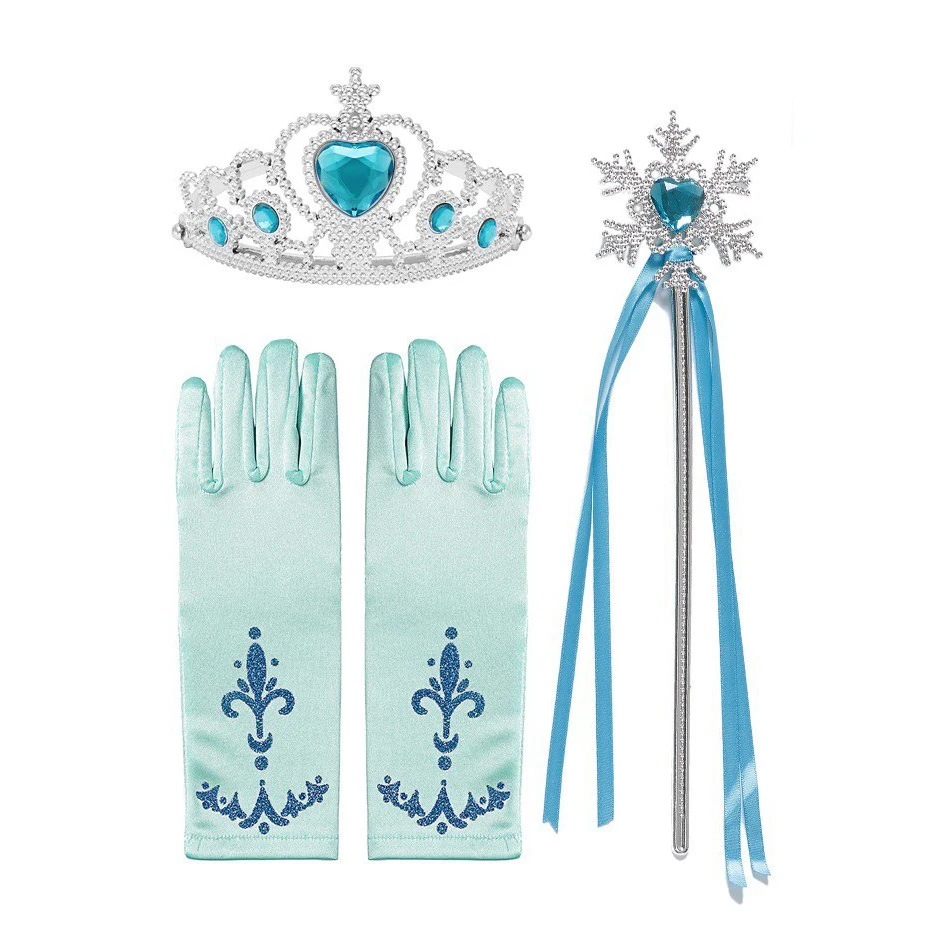 Girls Frozen Accessories Hairpin Gloves Wand Crown Jewelry Set Elsa Accessory Princess Dress Cosplay Wig Braid Girls Dress Up