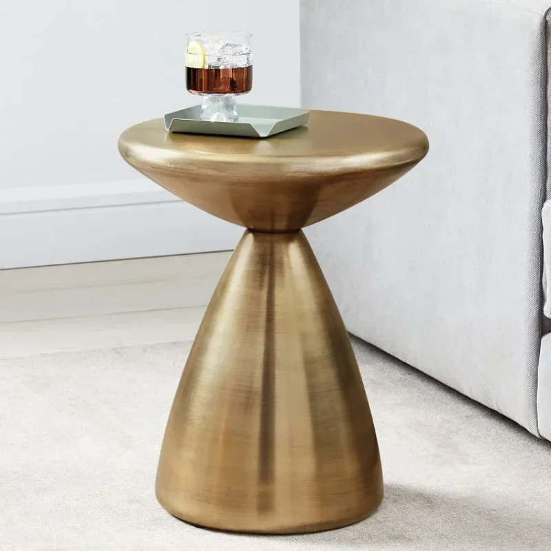 Chic Brushed Brass Coffee Table: Round Design, Safety Paint Finish, Creativity Boosting Room Decor, Portable Side Table