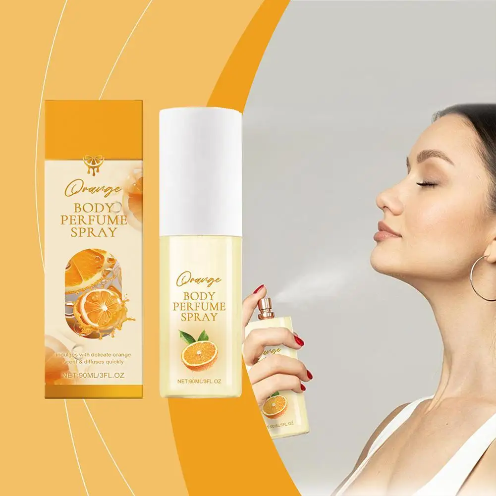 Perfume corporal naranja de 90ml, Perfume de fragancia naranja para mujer, fragancia ligera fresca de larga duración, Perfume en aerosol de feromonas