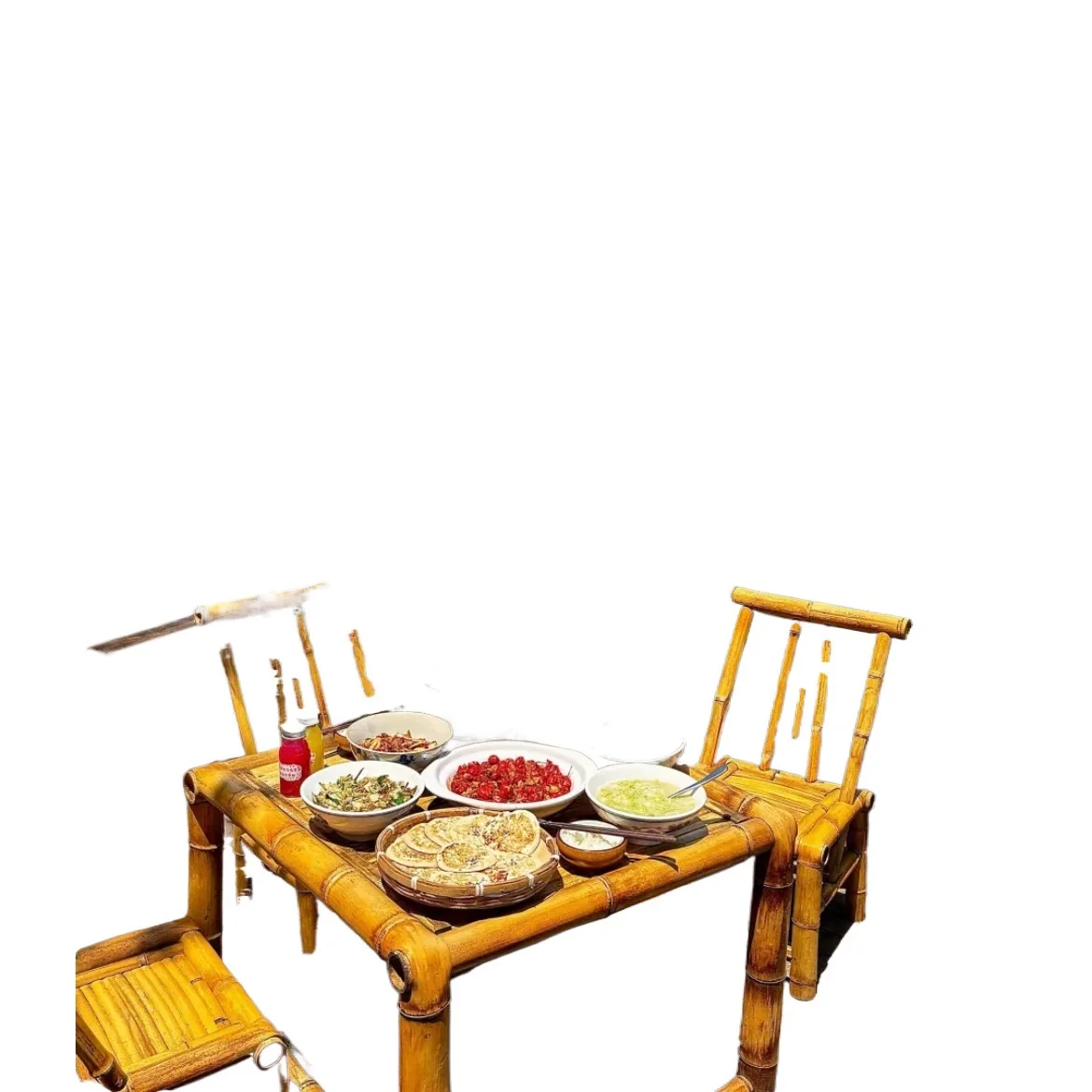 

Bamboo table and chair combination, outdoor garden bamboo table and chair