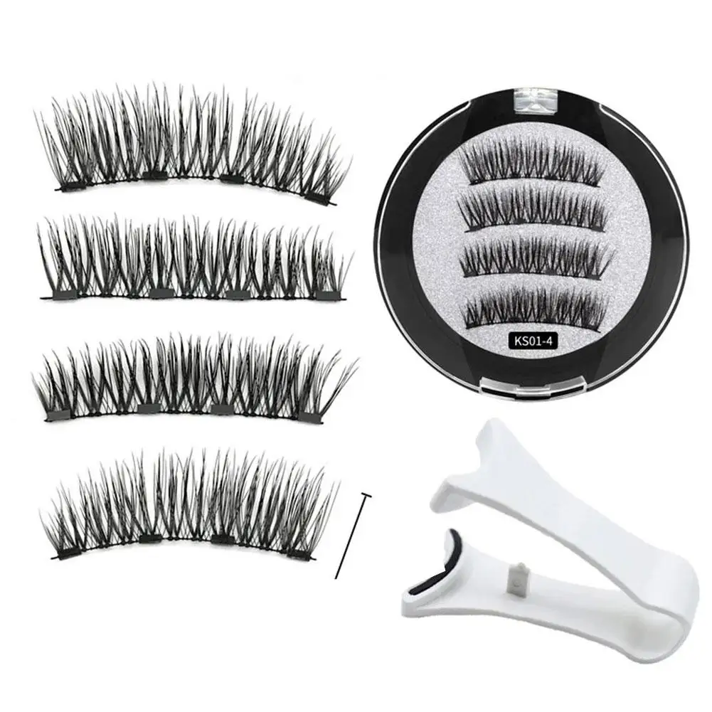 Pestañas postizas magnéticas 3D, extensiones de pestañas de visón Natural reutilizables hechas a mano, herramientas de maquillaje con pinzas, 2 pares, 4