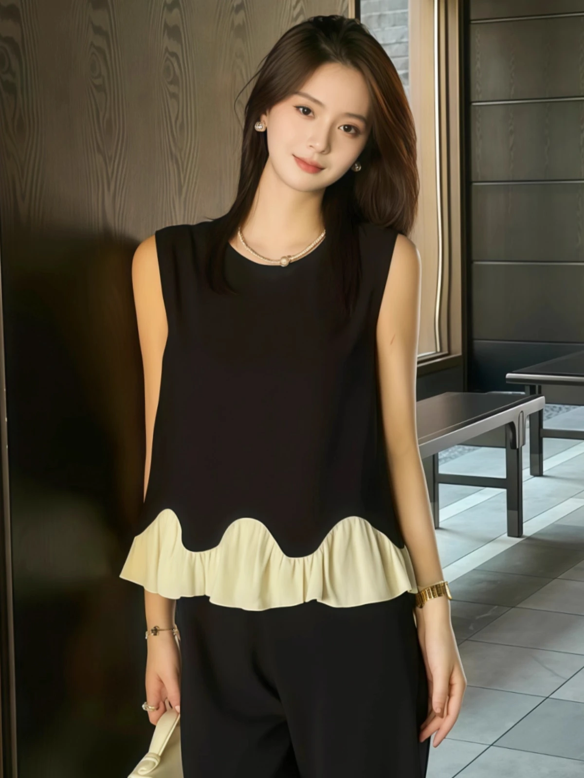 

Цветной жилет с рюшами и подолом, женский летний новый топ с круглым вырезом Ne Svel, французский свободный крой, повседневная одежда