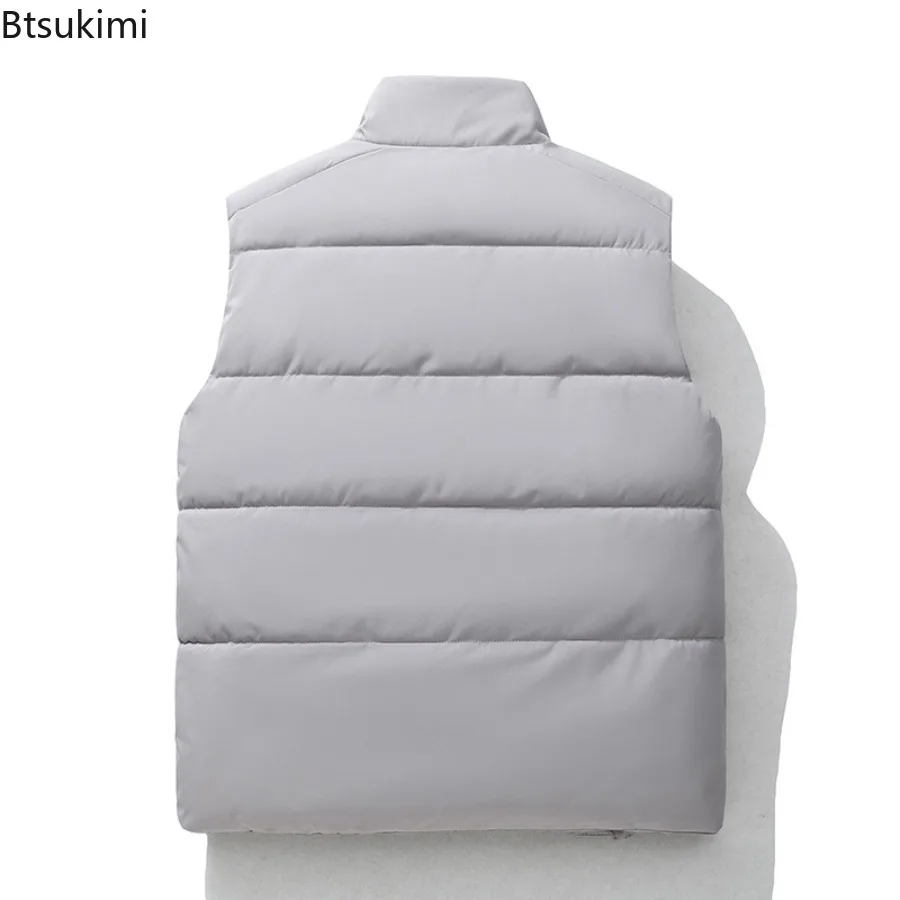 Autumn Winter Men's Down Cotton Vests Stand Collar Sleeveless Oblique Zipper Front Pockets Design Men Thicken Warm Vest Jackets