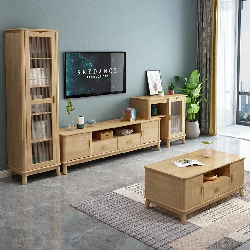 Solid wood rattan coffee table TV cabinet combination Nordic Japanese modern simple small apartment living room home