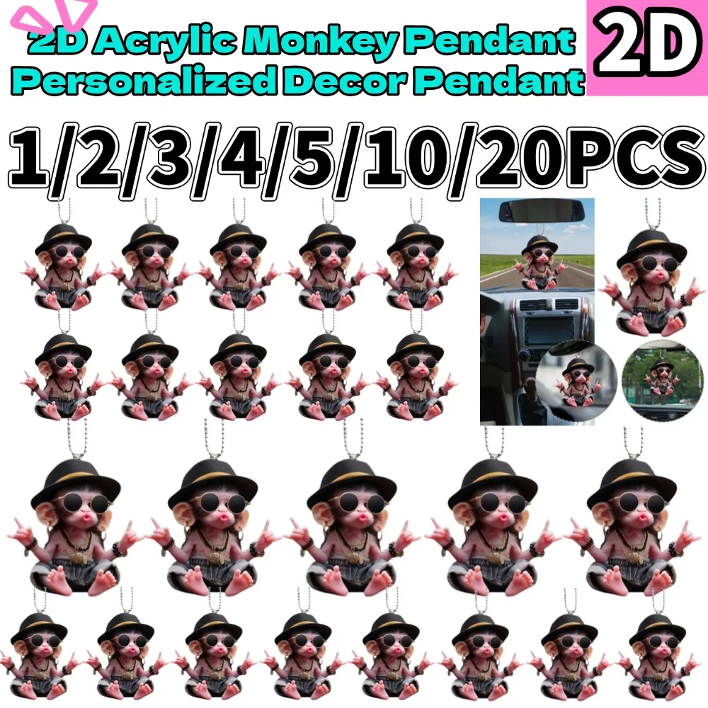 1-20PCS Arrive 2D Acrylic Monkey Pendant Personalized Decor Christmas Monkey Pendant Acrylic Ornament for Car Cartoon Xmas Tree