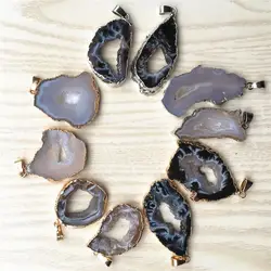 New Natural Stone Brazilian Electroplated Edged Slice Open Agates Geode Drusy Druzys Pendants For Women Necklace jewelry Making