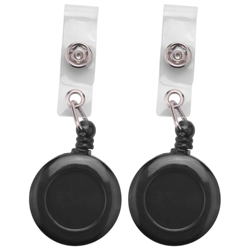 Llavero retráctil de retroceso, cadena de tracción, Clip de cinturón, soporte para tarjeta de identificación, pase de esquí, negro, 2 uds.