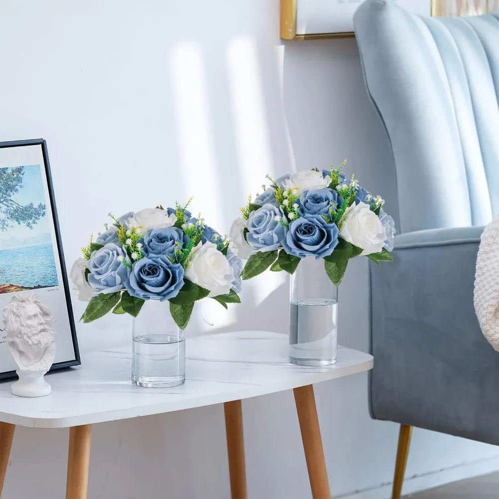 10 حزم من الزهور الزرقاء الاصطناعية للزينة كرات تقبيل الحرير لحفلات الزفاف - ديكور مركز كرة الزهور الاصطناعية