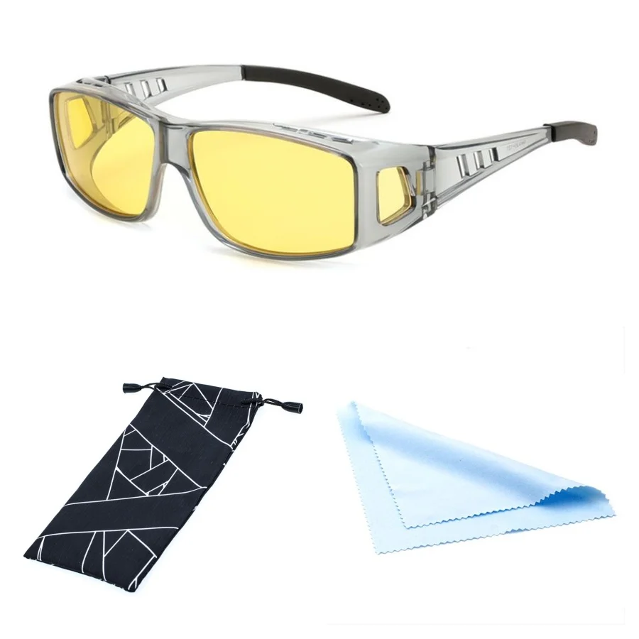 Cool&Ku Night Driving Glasses,Men Women Fit Over Sunglasses, Anti Glare Polarized HD Night Vision Glasses Yellow Lens