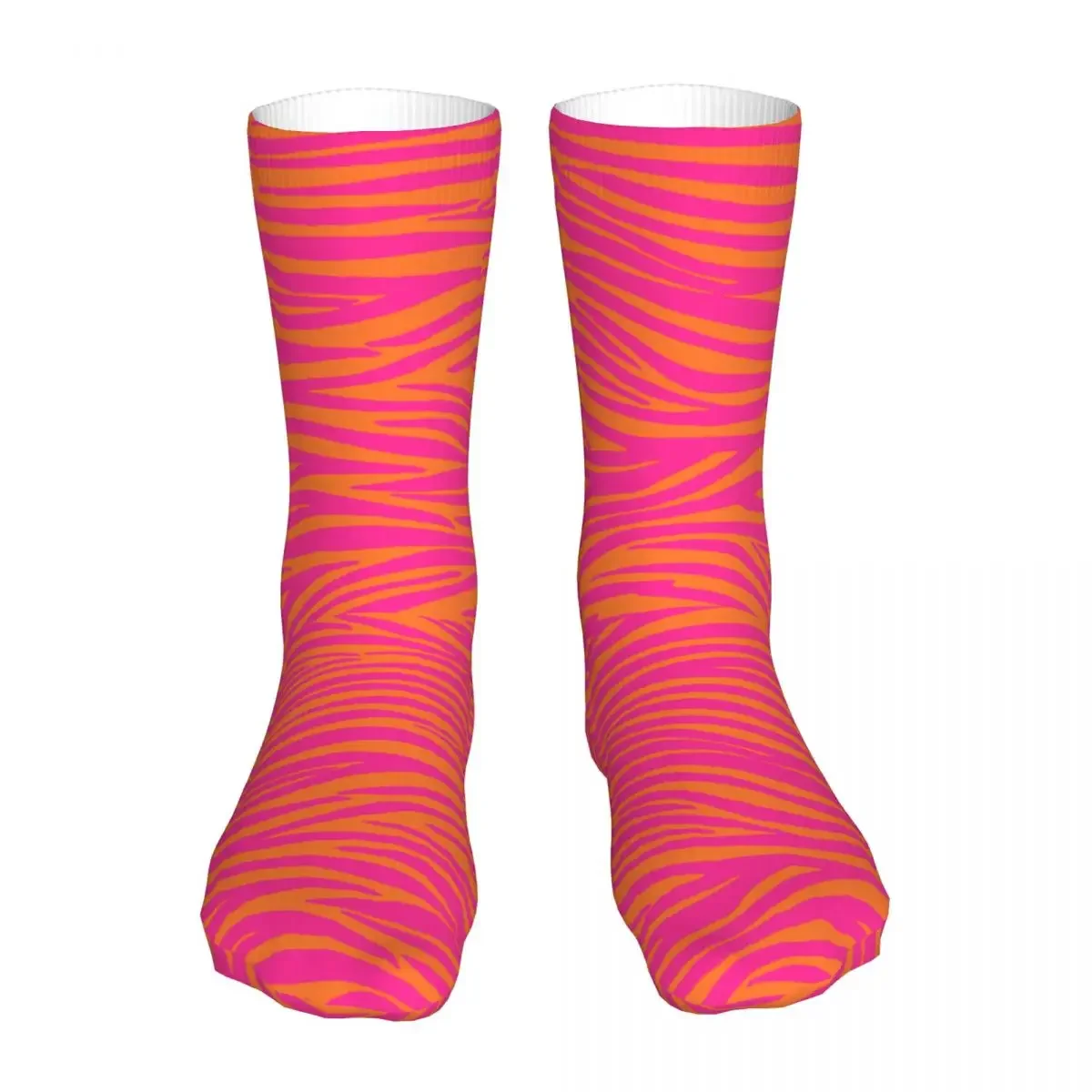 Pink And Orange Zebra Stripes Socks Men's Women's Polyester Fashion Socks Novelty Spring Summer Autumn Winter Socks Gifts