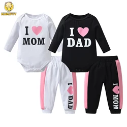 Casual Newborn infant Baby Girl 2PCS Clothes Set Spring Autumn Cotton Letter Print Long Sleeve Bodysuit Top and Pants Outfit Set