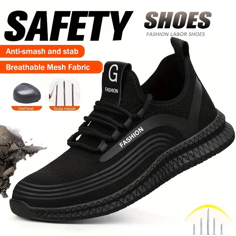 

Steel Toe Protective Work Shoes Anti Smash Safety Shoes Men Women Light Work Sneakers Breathable Anti-Stab Indestructible Shoes