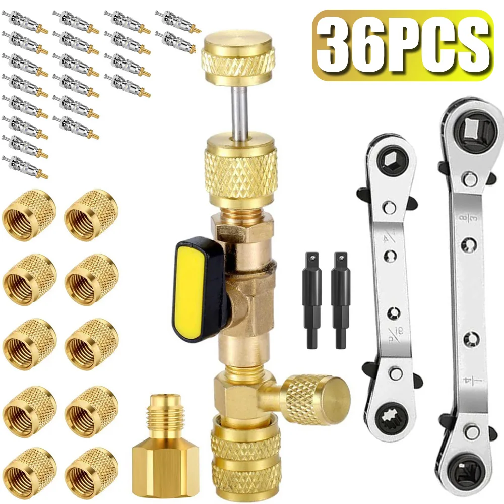 

Инструмент для снятия сердечника клапана, 36 шт., с двойным портом SAE 1/4 и 5/16, для системы HVAC R410 R32 R22 R12 R407 R404 R600