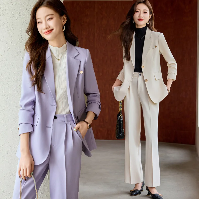 Women's Suit Set for Spring and Autumn, High-End Fashionable Professional Outfit with Flared Pants, Complete Set, Trendy Two-Pie