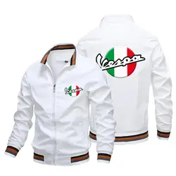 2024 New Men's Casual Jacket Vespa Motorcycle Logo Printed Jacket Windproof Standing Collar Pilot Jacket Motorcycle Riding Jacke