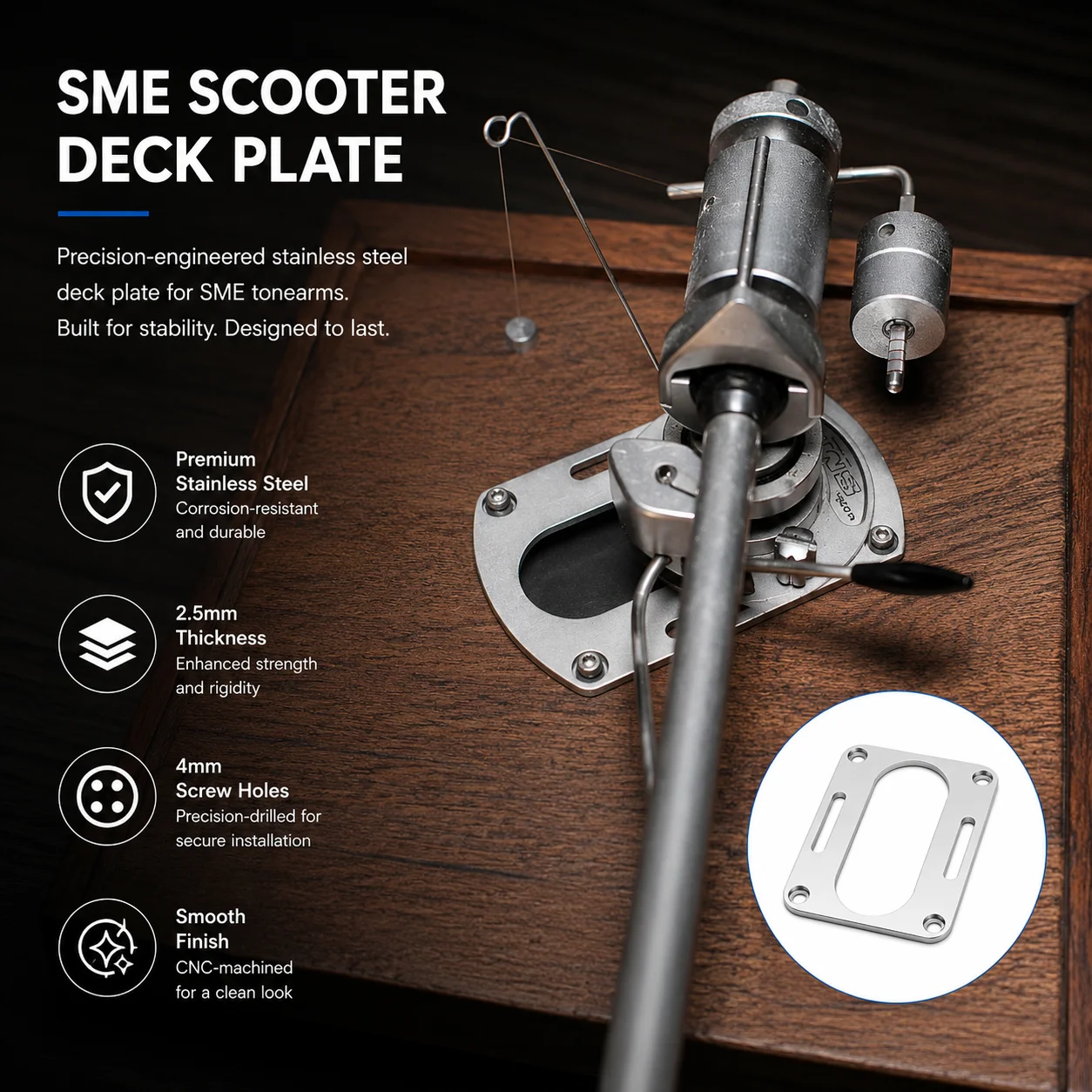 

SME Tonearm Deck Plate 82x50x2.5mm Stainless Steel Mounting Slider Board for Turntable Repair