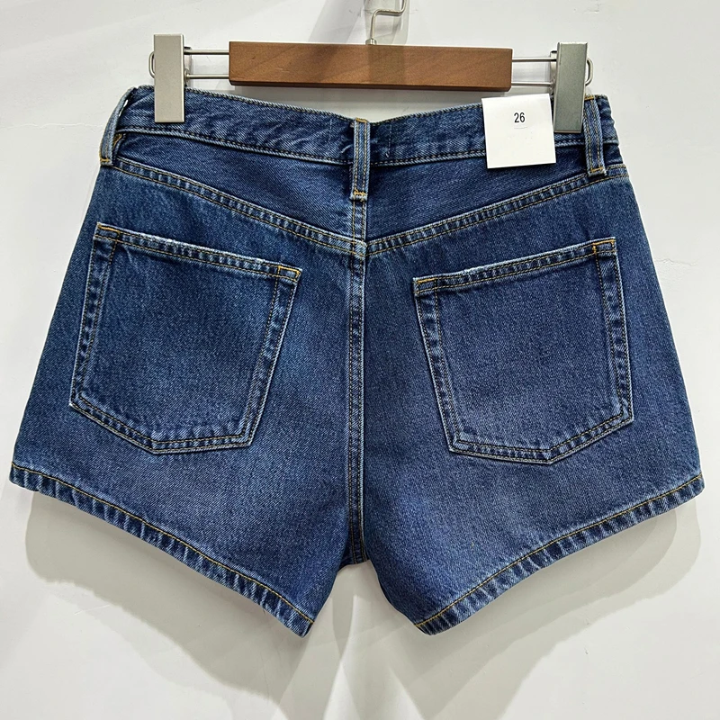 Dave&Di 2025 Summer Denim Bermuda Women Vintage Mom Jeans Deep Blue High Waisted Denim Shorts For Women
