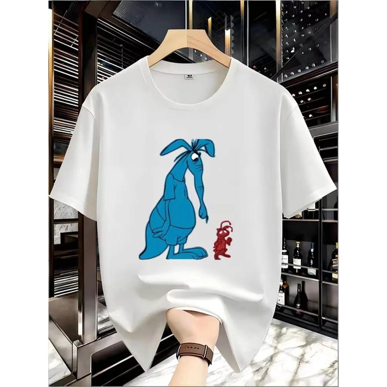 Mens large red character t shirt soft short sleeve round neck casual shirt suitable for casual attire machine washable fit for home in multiple sizes