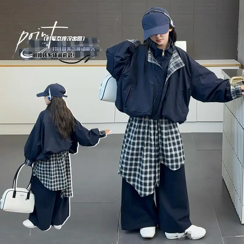 Spring Autumn Cartoon Casual Tops Long Pants 2-Piece Set Children's Clothing Kawaii Girl Fashion Jacket Flared Pants Set Student