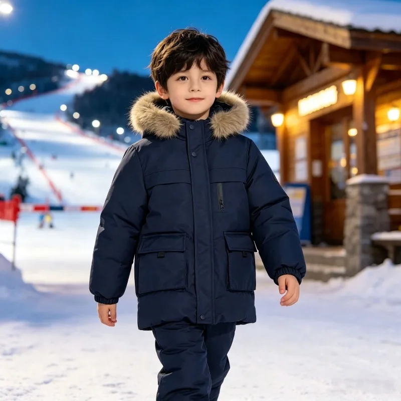 ZOETOPKID New Winter Boys Coat Thicken Keep Warm Fashion Fur Collar Kids Jacket Hooded Zipper Boy Outerwear Children's Clothing