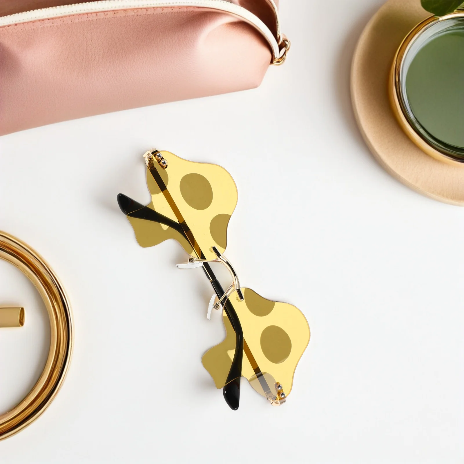 

2 Pcs Creative Sunglasses Oversized Mushroom Shades Fashionable Yellow Metal Funny Party Travel