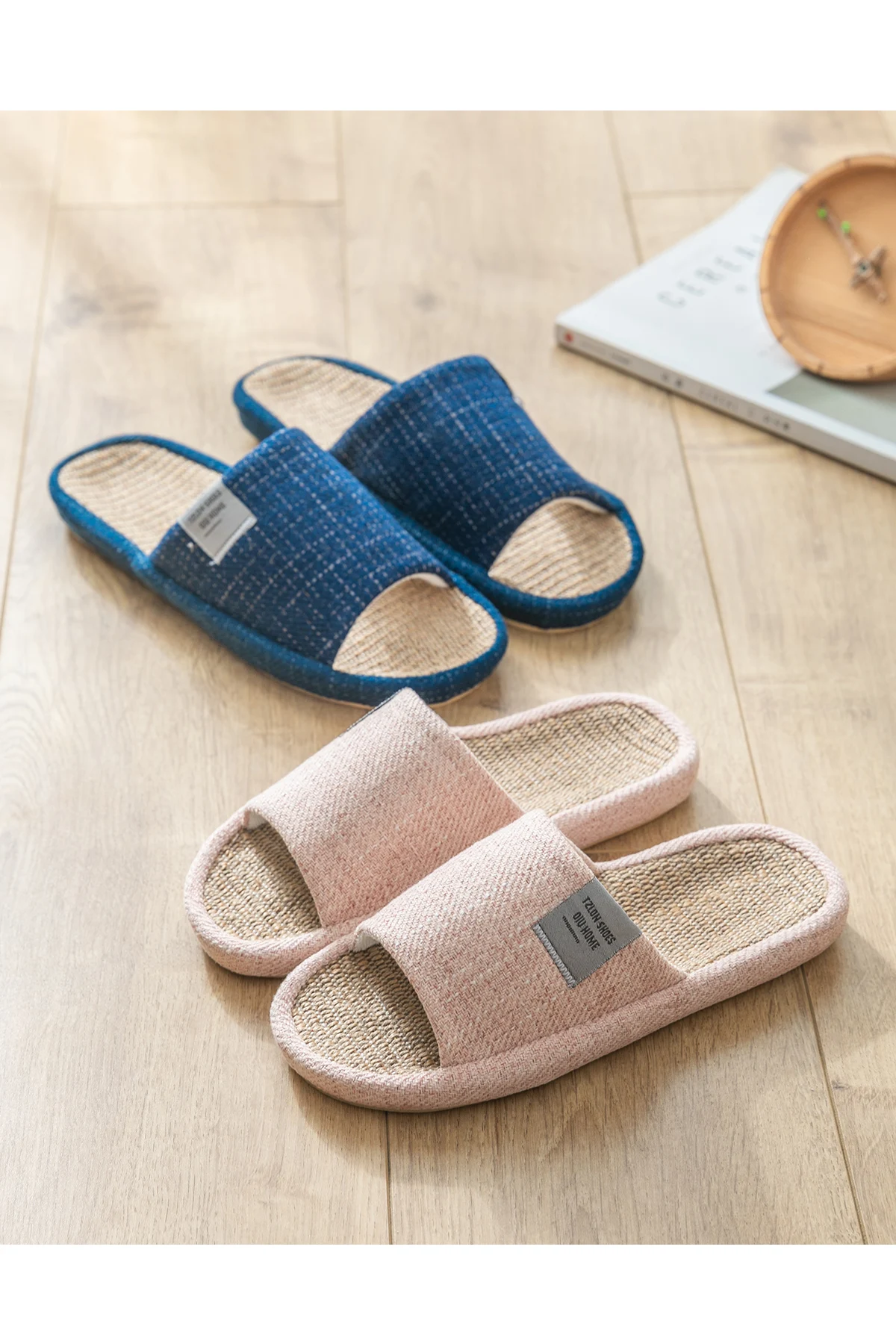 TZLDN Sommer Damen Hausschuhe Leinen Sommer Leichte Flache Sandalen Atmungsaktive Bequeme Rutschfeste Rutschen Indoor Herren Slipper – Detail 12