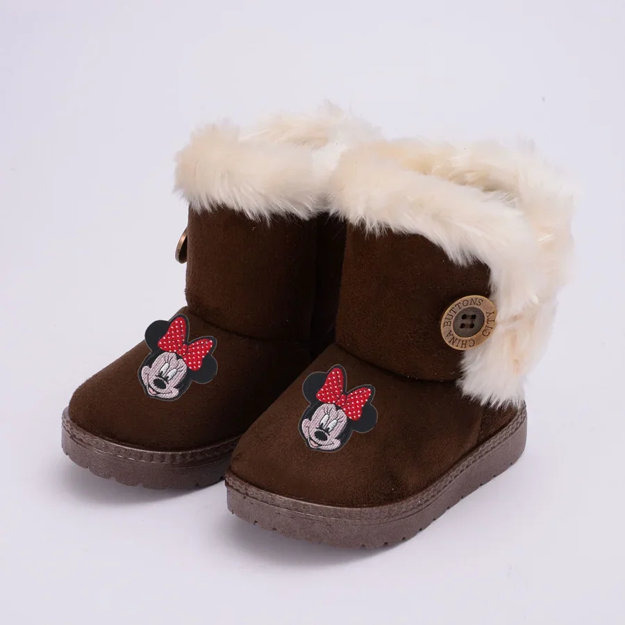 Disney tureMouse-Bottes en coton épaissi pour enfants, chaussures décontractées pour filles et garçons, chaussures chaudes pour bébé, hiver