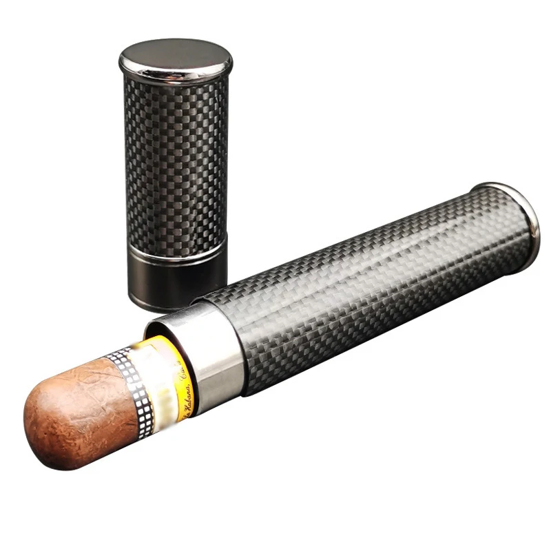 Portable Carbon fiber Cigar Tube Single Moisturizing Tube Copper Carved Travel Cigar Tube Humidor Cigar Accessories