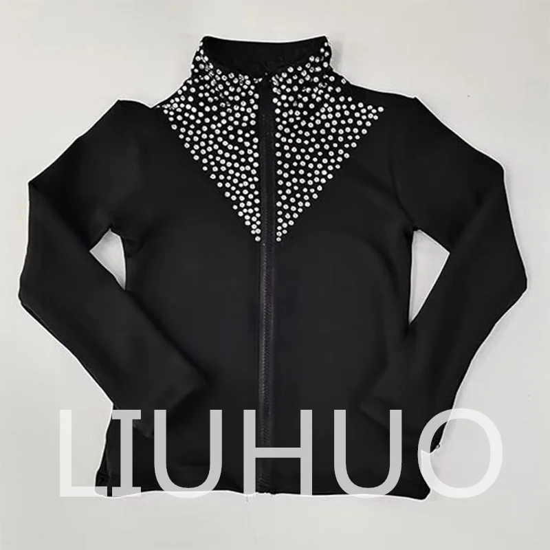 LIUHUO Eislauf-Trainingsjacke, schwarze Sportjacke für Mädchen