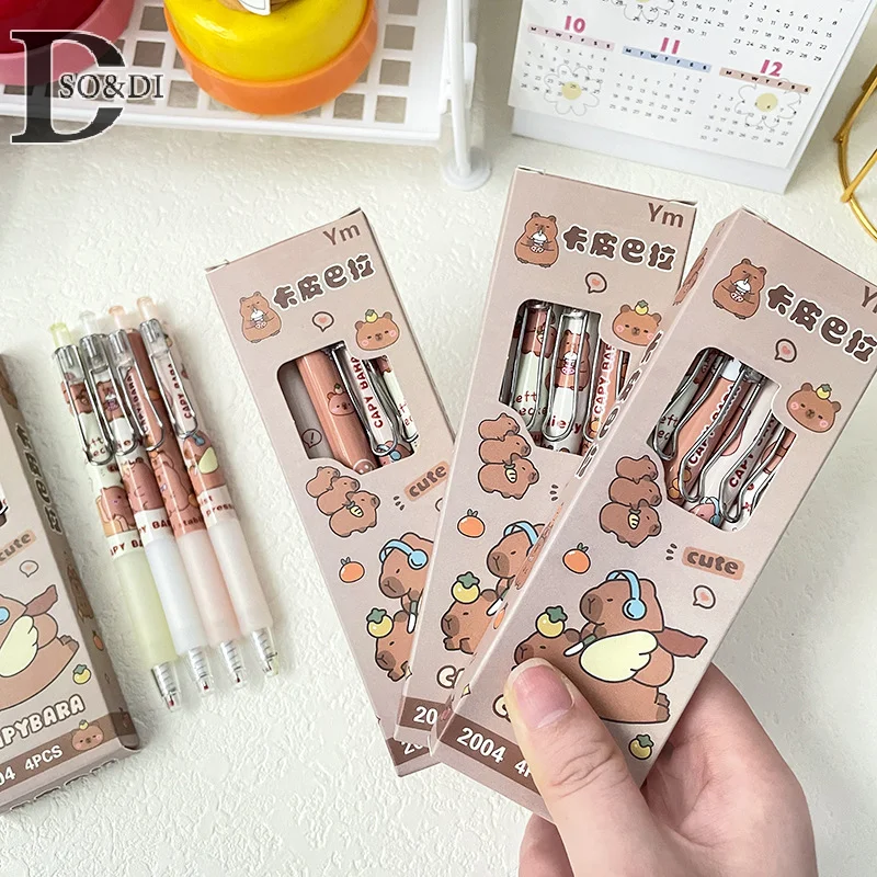 4Pcs Kawaii Cartoon Capybara Neutral Pens School Office Supplies Aesthetic Stationery Gifts Students Cute Ballpoint Pens