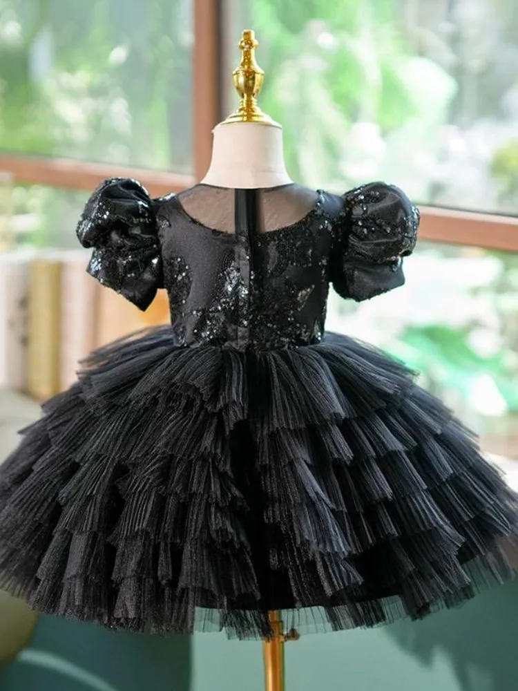 High-End Children's Black Evening Gown Host Piano Performance Birthday Party Flower Girl Dresses A4193 Bridesmaid Dresses