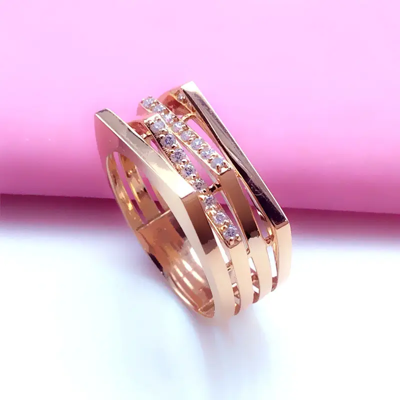 585 Purple Gold Irregular inlay Diamonds  rings for women Plated 14K Rose Gold Fashion Classic Trendy Ring Adjustable Jewelry - view 5
