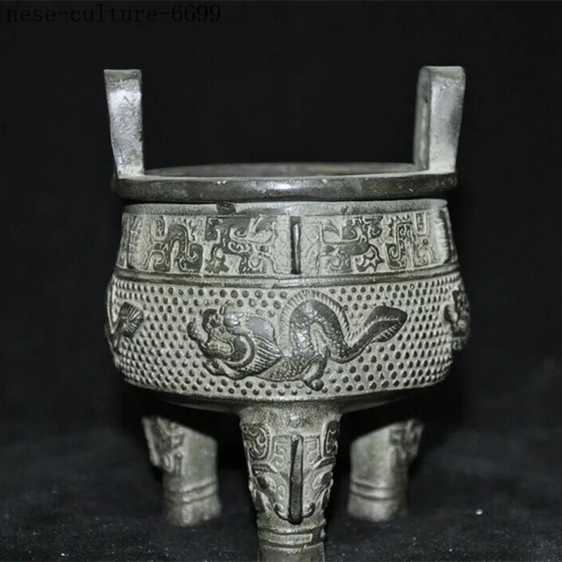 Old Chinese Bronze Lucky Zodiac Animal Loong Dragon Statue Incense Burner Censer