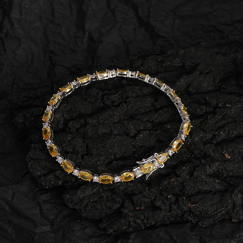 Hip Hop 4mm 6mm Oval Yellow CZ Stone Bling Iced Out Tennis Link Chain Bracelets for Men Women Rapper Jewelry Gold Silver Color