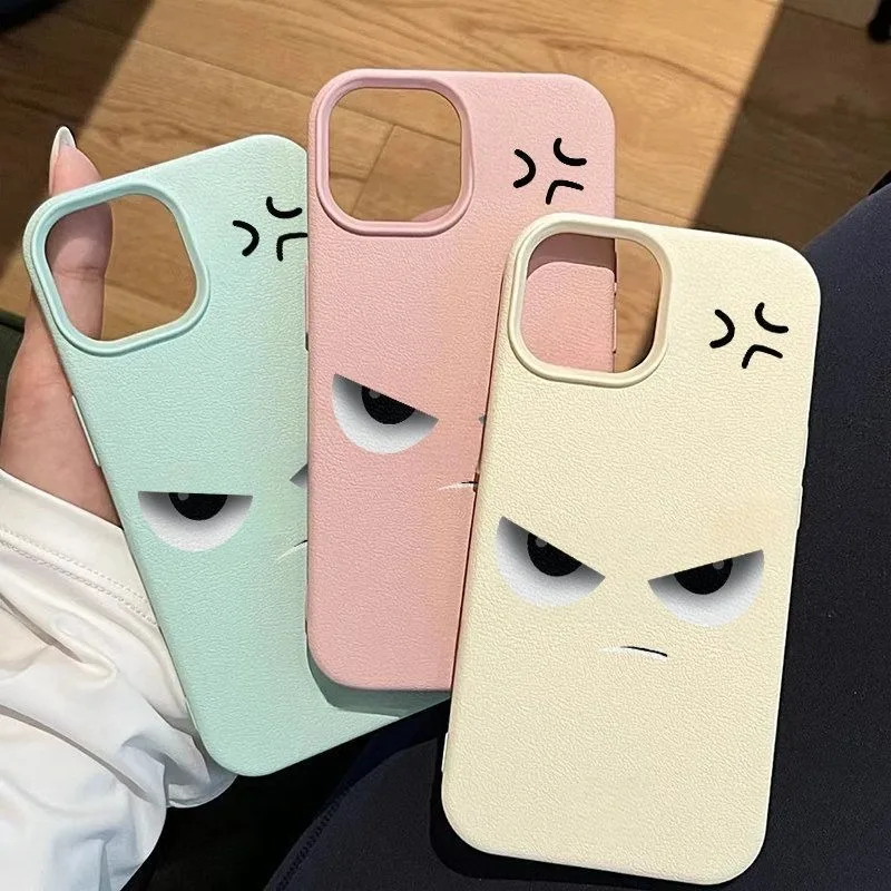 Lychee Texture Angry Face Case For Samsung A05S A06 A07 A15 A16 A17 A34 A35 A53 A54 A55 S23 S24 FE S25 S26 Ultra A26 A36 A56Case