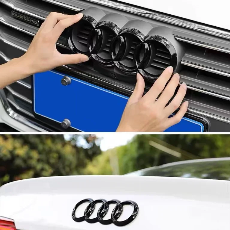 

Black Silver ABS 4 Ring Car Hood Bonnet Front Grill Trunk Rear Emblem Logo Badge Sticker For Audi A3 A4 A5 A6 A7 TT Q2 Q3 Q5 Q8