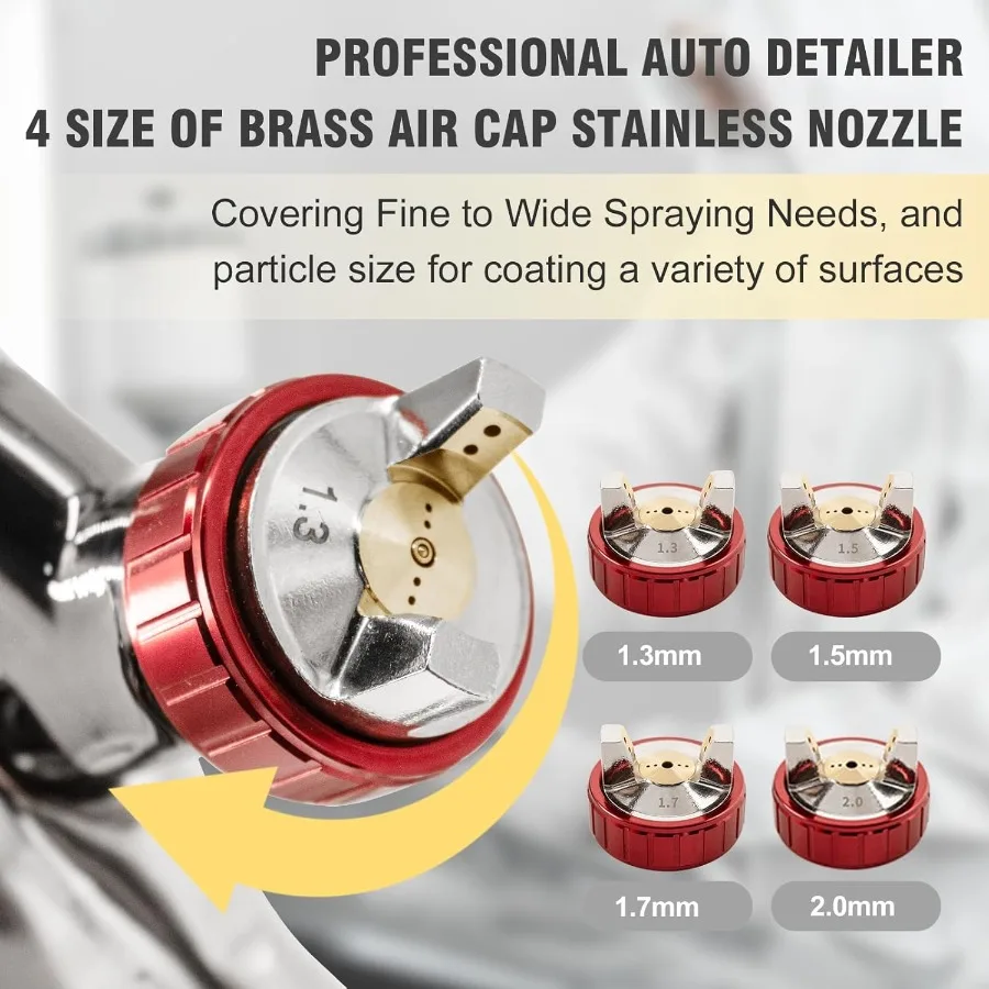 R500 LVLPスプレーガン、1.3、1.5、1.7、2.0mmノズルとエアレギュレーター付き、自動車塗装、住宅改修、家具コーティング用