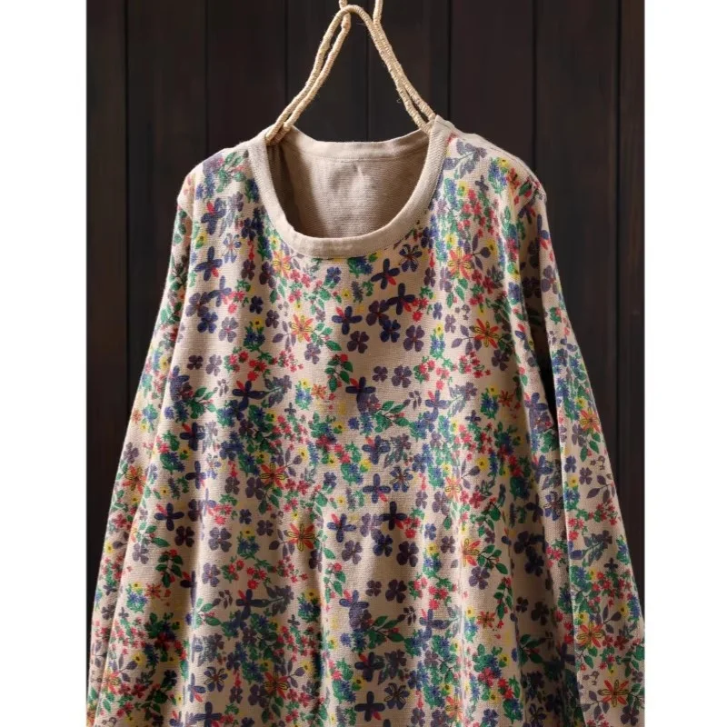 Abito primaverile in maglia di lana con stampa floreale retrò 2026 - Abito a trapezio di media lunghezza da donna (w1908)