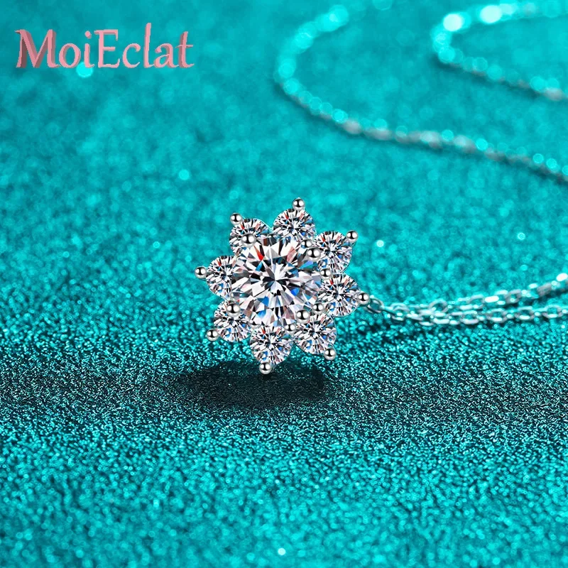 

Stylish 1/2 carat Moissanite Pendant Necklace for Women, Platinum PT950 Jewelry Modern Sunflower Pendant Design Birthday Gifts