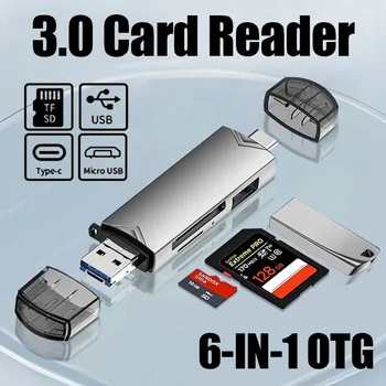 6 in 1 USB 3.0 kart okuyucu tip C USB OTG adaptörü Laptop için Tablet telefon çok fonksiyonlu mikro TF SD USB kart okuyucu kart okuyucu adaptörü