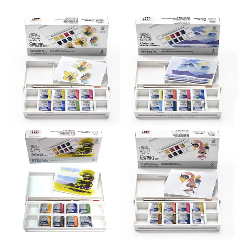 

Winsor & Newton Govin 8-Color Solid Watercolor Pocket Set Sky/Floral/Portrait/Landscape Portable Travel Painting Art Supplies