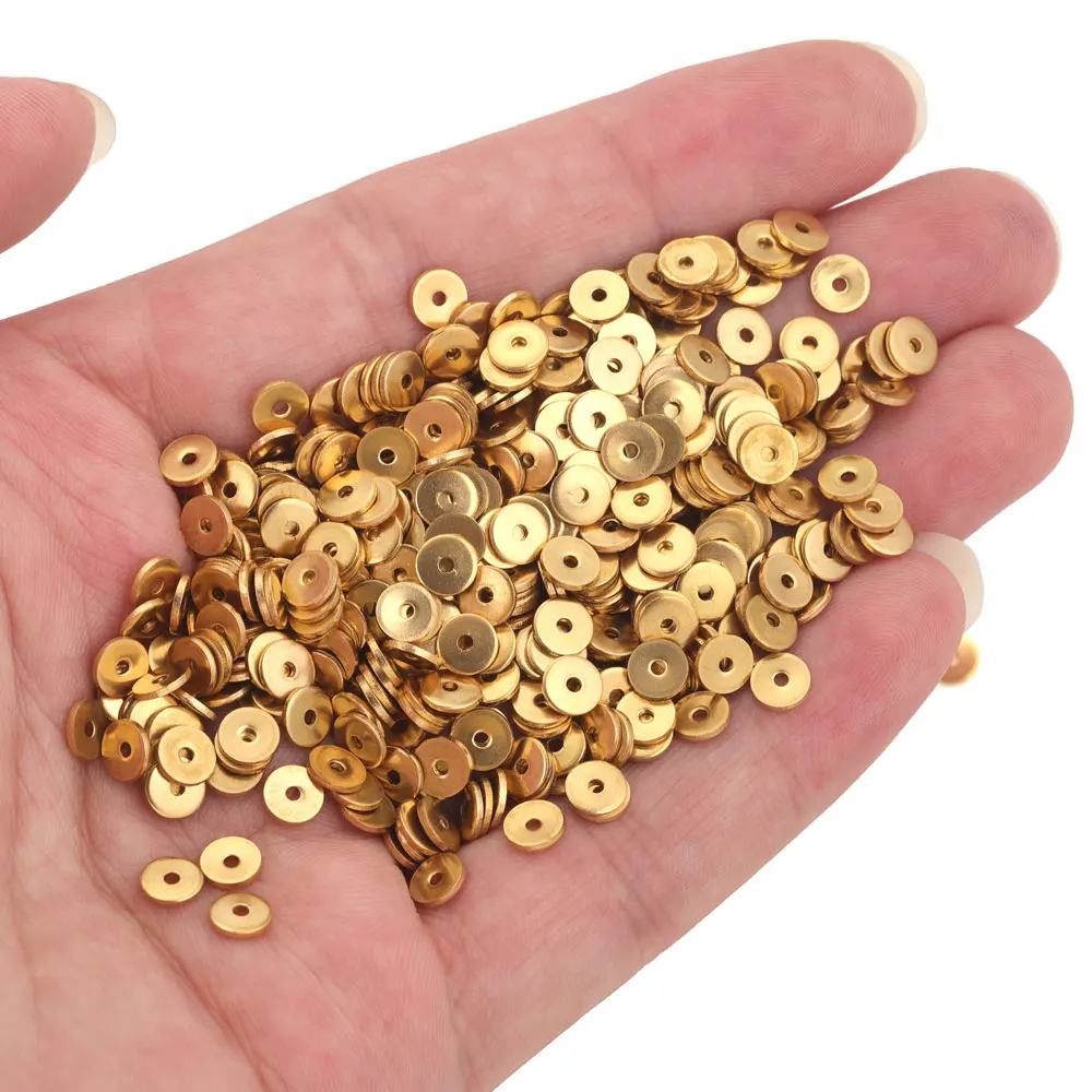 50pcs Stainless Steel Flat Spacer Beads For Jewelry Making PVD 18K Gold-plated Loose Beads For Bracelet DIY Jewelry Supplies